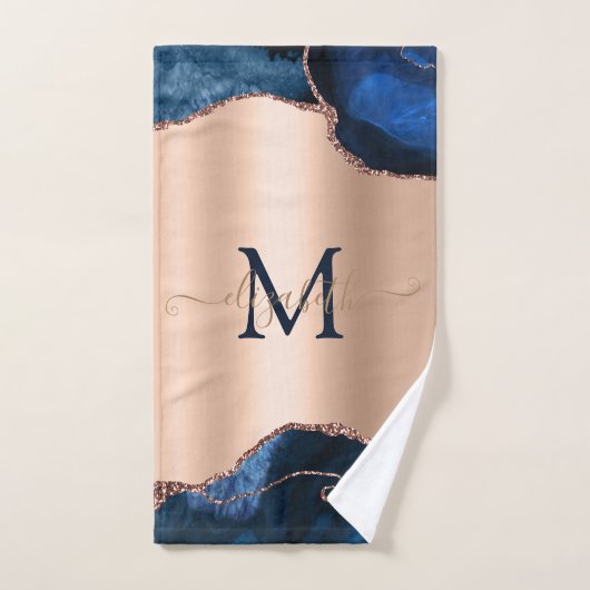 Elegant Stijlvol Blauw Agaat Marmer Roos Goud Bad Handdoek (Handdoek)