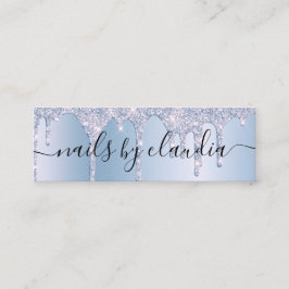 Elegant stijlvol blauw glitter druppelt spijkers mini visitekaartje