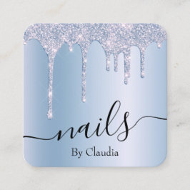 Elegant stijlvol blauw glitter druppelt spijkers vierkante visitekaartje