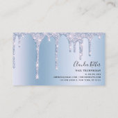 Elegant stijlvol blauw glitter druppelt spijkers visitekaartje (Achterkant)