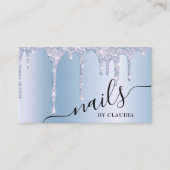 Elegant stijlvol blauw glitter druppelt spijkers visitekaartje (Voorkant)