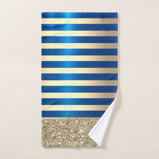 Elegant Stijlvol Blauw Goud Strepen Glitter Glanze Bad Handdoek (Handdoek)