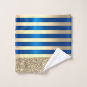 Elegant Stijlvol Blauw Goud Strepen Glitter Glanze Bad Handdoek (Wasdoekje)