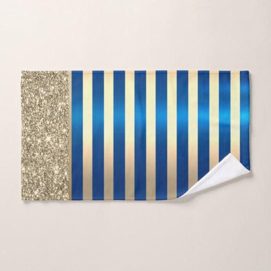 Elegant Stijlvol Blauw Goud Strepen Glitter Glanze Bad Handdoek (Handdoek)