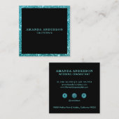 Elegant Stijlvol Blauwgroen Glitter Sparkle Visite Vierkante Visitekaartje (Voorkant / Achterkant)