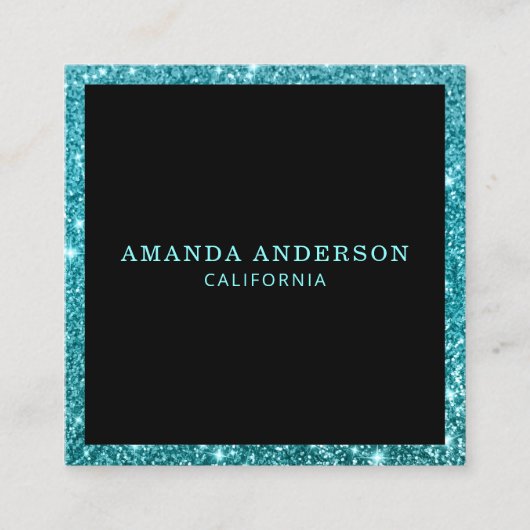 Elegant Stijlvol Blauwgroen Glitter Sparkle Visite Vierkante Visitekaartje (Voorkant)