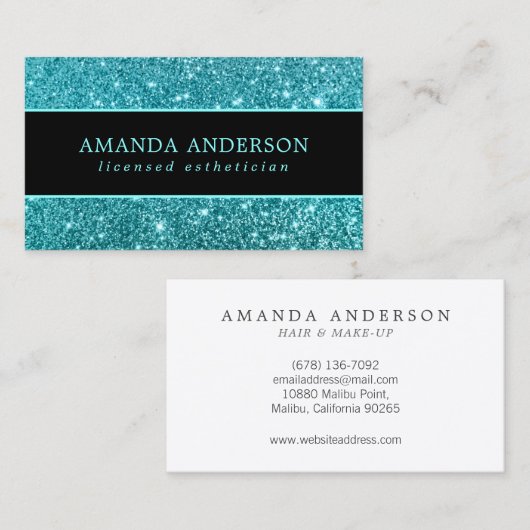 Elegant stijlvol Blauwgroen glitter Sparkle Visite Visitekaartje (Voorkant / Achterkant)