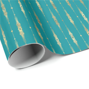 Elegant stijlvol Blauwgroen Gold Pattern Cadeaupapier