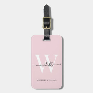 Elegant Stijlvol Blush Roze Monogram Initiaal Scri Bagagelabel