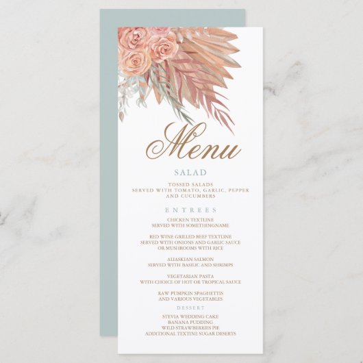 Elegant Stijlvol bohemien terracotta pampas gras Programmakaart (Voorkant / Achterkant)