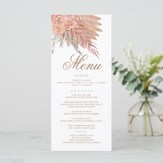 Elegant Stijlvol bohemien terracotta pampas gras Programmakaart (Staand voorkant)