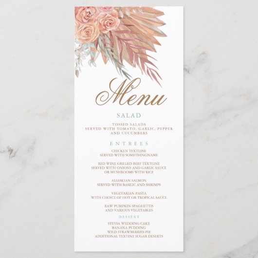 Elegant Stijlvol bohemien terracotta pampas gras Programmakaart (Voorkant)