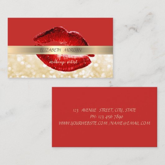 Elegant stijlvol, Bokeh, Red, Lips, Visitekaartje (Voorkant / Achterkant)