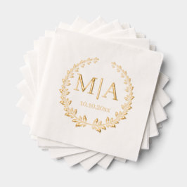 elegant stijlvol botanisch monogram trouw goud folie servetten