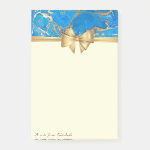 Elegant Stijlvol, Bow, Blue Gold Marble Texture Post-it® Notes