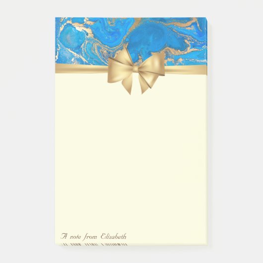 Elegant Stijlvol, Bow, Blue Gold Marble Texture Post-it® Notes (Voorkant)