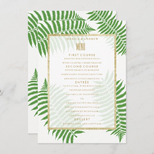 Elegant Stijlvol Bracken Bruiloft Menu (Voorkant / Achterkant)