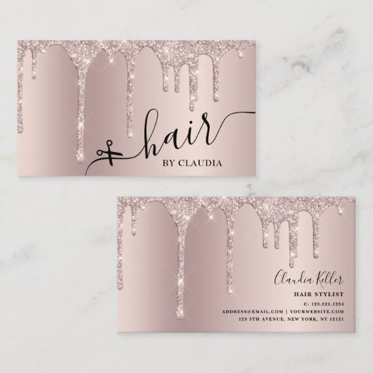 Elegant stijlvol champagne glitter drupt haar aan visitekaartje (Voorkant / Achterkant)