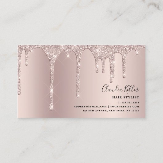 Elegant stijlvol champagne glitter drupt haar aan visitekaartje (Achterkant)