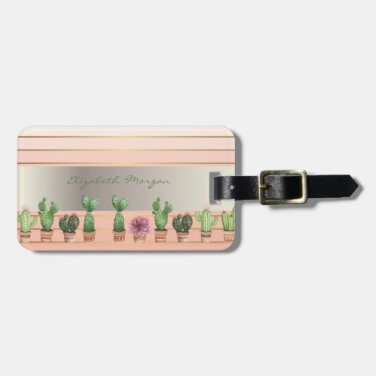 Elegant Stijlvol Chic,Bloemen,Cactus Bagagelabel (Voorkant horizontaal)