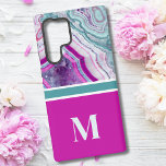 Elegant Stijlvol Chic Monogram Initiaal Samsung Galaxy Hoesje<br><div class="desc">Chique Blauwgroen Magenta Fuchsia Stone Monogram Initiaal Samsung Galaxy S22 Ultra Hoesje. Kristallen en geodes blijven een favoriete trend! Deze print is voorzien van en tot dichtbij afbeelding van een levendige turkoois en paarse (magenta) geodstone,  compleet met kleine kristallen. Voeg je initiaal toe om het je eigen te maken.</div>