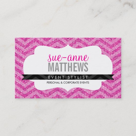 ELEGANT stijlvol cool chevron patroon glitter roze Visitekaartje (Voorkant)