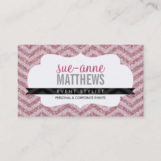 ELEGANT stijlvol cool chevron patroon glitter roze Visitekaartje (Voorkant)