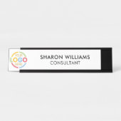 Elegant Stijlvol Custom Business Logo Zwart Wit Bureau Naambordje (Voorkant)