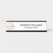 Elegant Stijlvol Custom Business Logo Zwart Wit Bureau Naambordje (Voorkant)