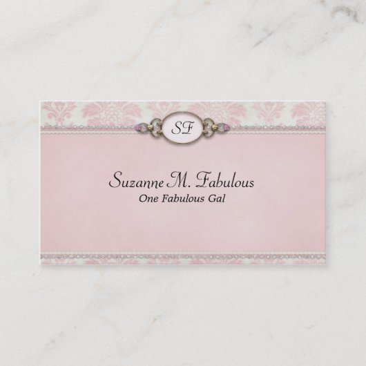 Elegant stijlvol Damask in Roze Cream Visitekaartje (Voorkant)