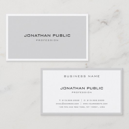 Elegant stijlvol design Modern Grey White Minimali Visitekaartje (Voorkant / Achterkant)