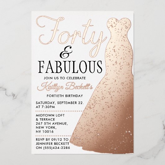Elegant stijlvol dress | Veertig jaar en feestdag Folie Uitnodiging (Voorkant)
