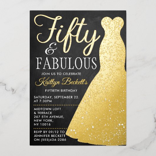 Elegant stijlvol dress | Vijftig jaar en feestdag Folie Uitnodiging (Voorkant)