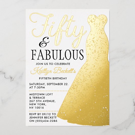 Elegant stijlvol dress | Vijftig jaar en feestdag Folie Uitnodiging (Voorkant)