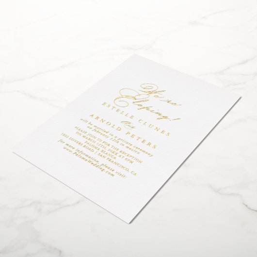 Elegant stijlvol Elopement Reception Gold Folie Uitnodiging (Gedraaid)
