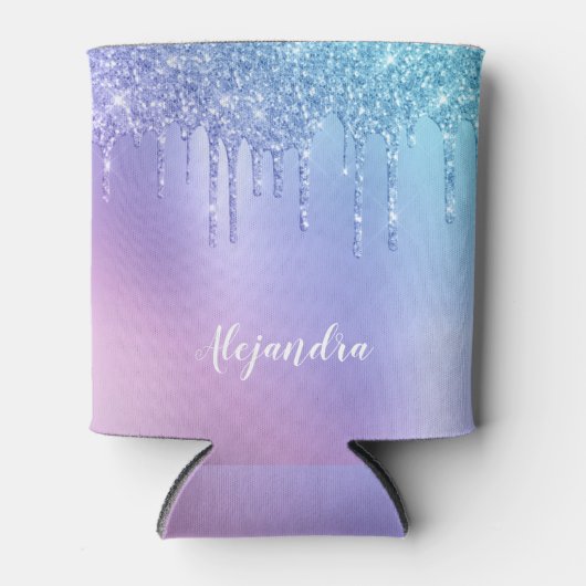 Elegant, stijlvol en paars glitter druppelaar blikjeskoeler (Voorkant)