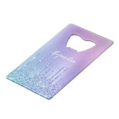 Elegant, stijlvol en paars glitter druppelaar creditkaart flessenopener (Voorkant Gekanteld)
