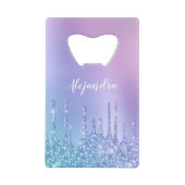 Elegant, stijlvol en paars glitter druppelaar creditkaart flessenopener (Achterkant)