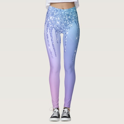 Elegant, stijlvol en paars glitter druppelaar leggings (Voorkant)