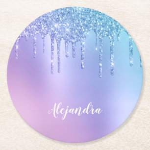 Elegant, stijlvol en paars glitter druppelaar ronde kartonnen onderzetter