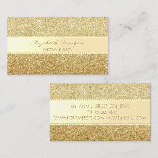 Elegant Stijlvol, Faux Gold Glitter, Stripes, Pear Visitekaartje (Voorkant / Achterkant)