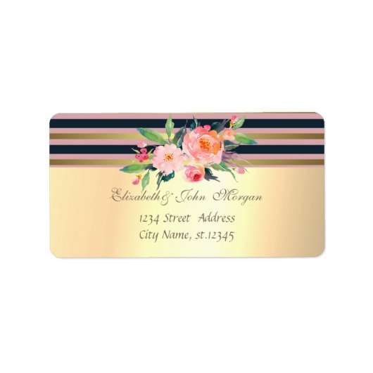 Elegant stijlvol Faux Gold, Striped, Flowers Etiket (Voorkant)