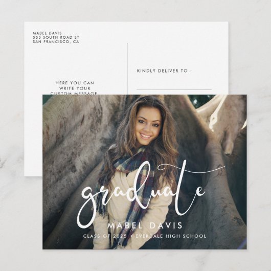 Elegant stijlvol fotoafstuderen briefkaart (Voorkant / Achterkant)