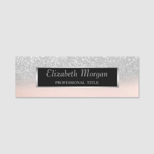 Elegant Stijlvol, Frame, Zilver Glitter Naamplaatje (Voorkant)