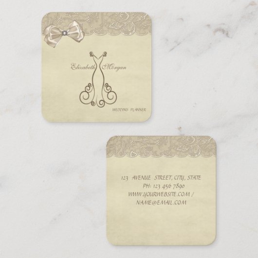 Elegant stijlvol, geavanceerd, Bow, Lace, Dress Vierkante Visitekaartje (Voorkant / Achterkant)