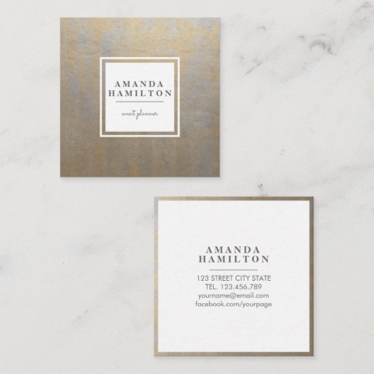 Elegant stijlvol, gedeprimeerd grijs goudprofessio vierkante visitekaartje (Voorkant / Achterkant)