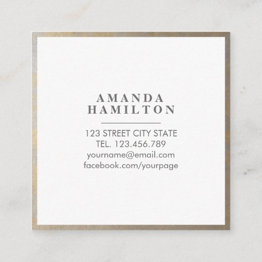 Elegant stijlvol, gedeprimeerd grijs goudprofessio vierkante visitekaartje (Achterkant)