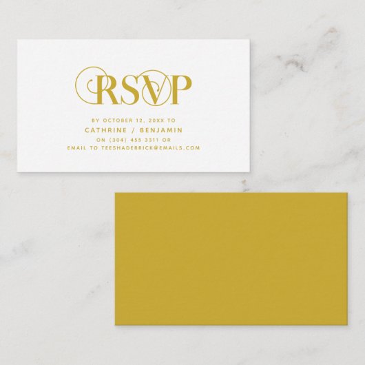 Elegant, stijlvol, geel goud script, RSVP reageren Informatiekaartje (Voorkant / Achterkant)