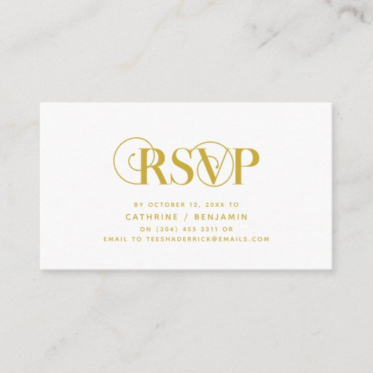 Elegant, stijlvol, geel goud script, RSVP reageren Informatiekaartje (Voorkant)