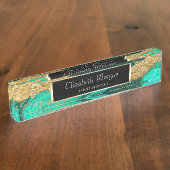 Elegant stijlvol Geometric Green Gold Marble, Lijs Naambordje (Zijkant)